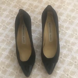 Martinez Valero Women's Black Suede & Patent Leather Pointed Toe Pumps